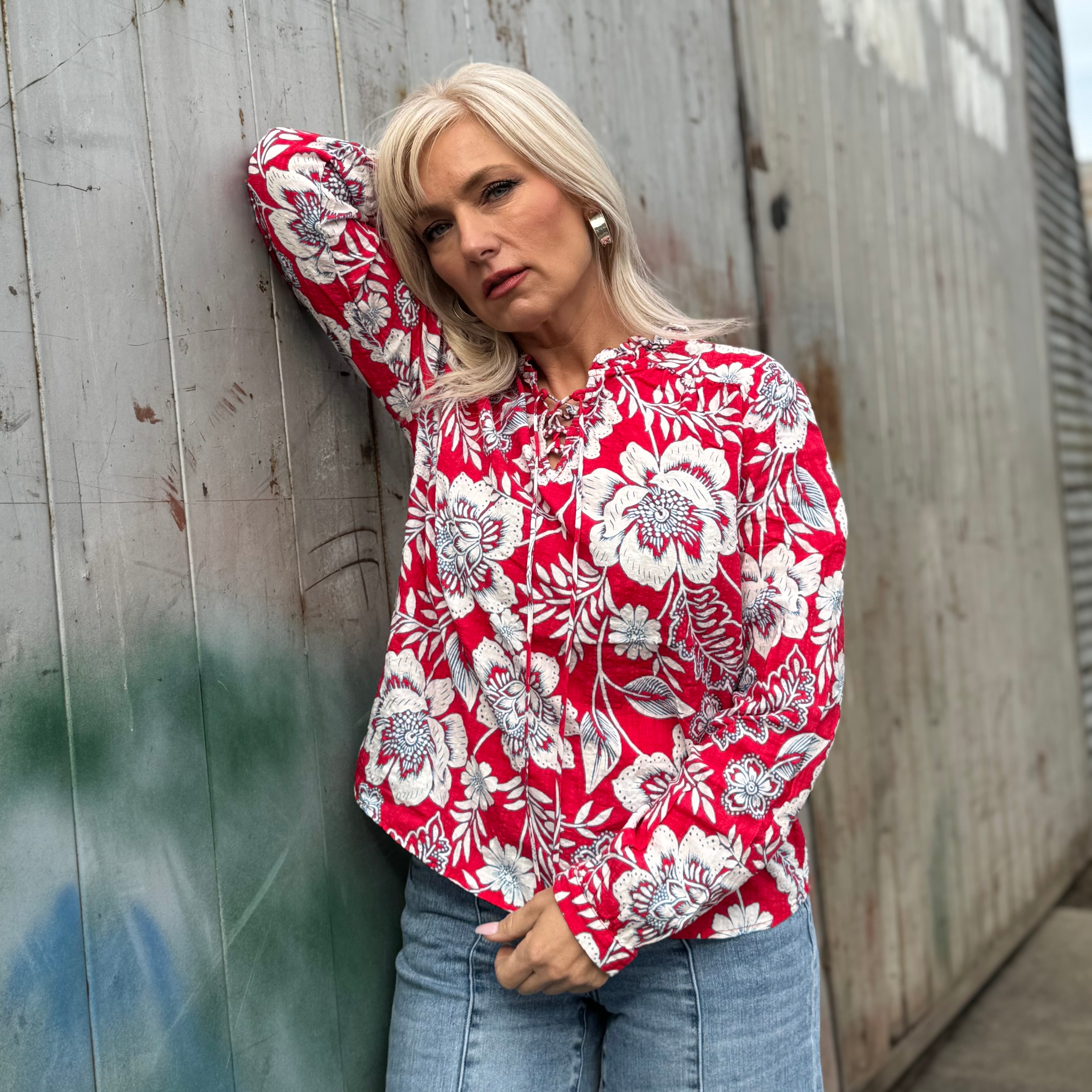 Scarlet Garden Lace-Up Blouse