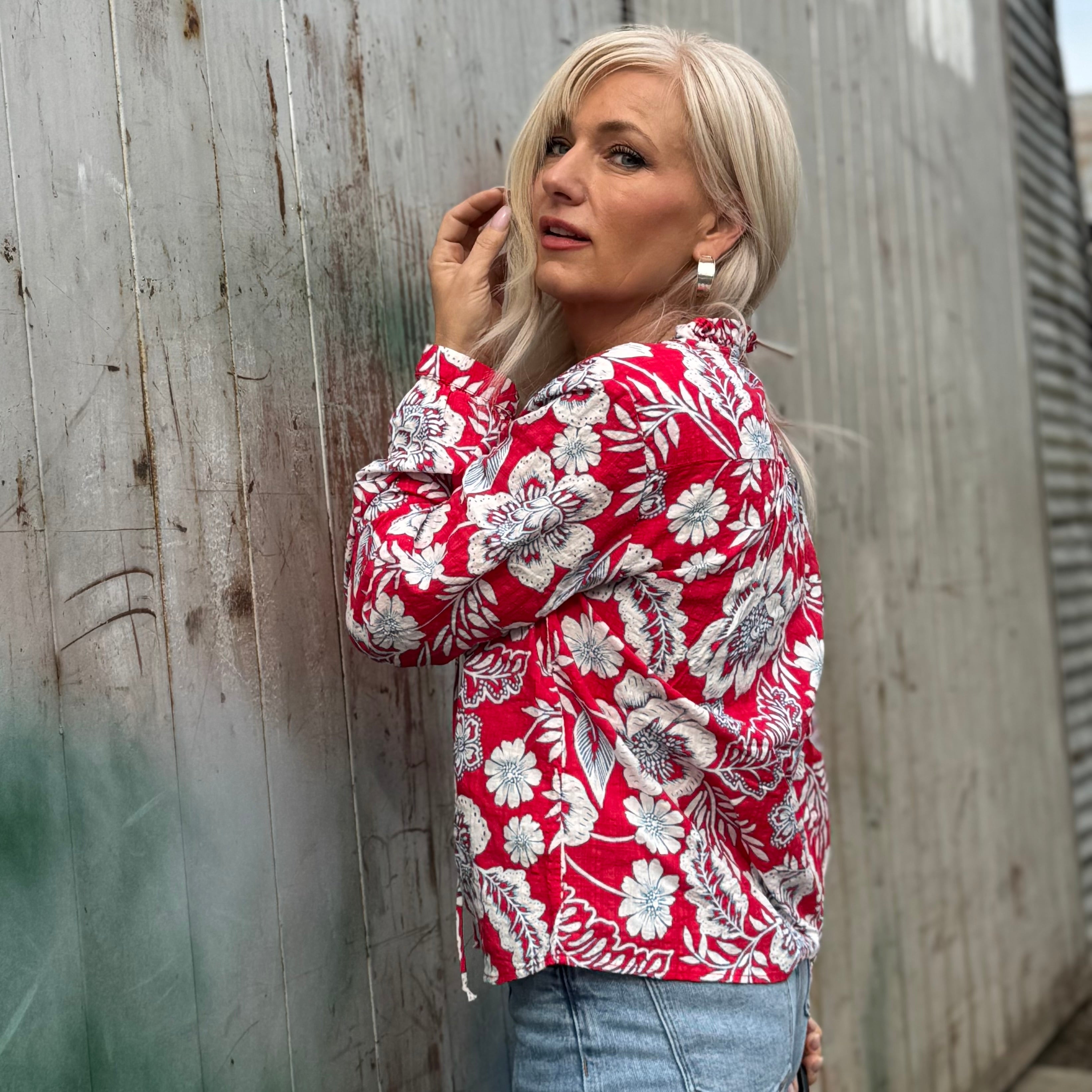 Scarlet Garden Lace-Up Blouse