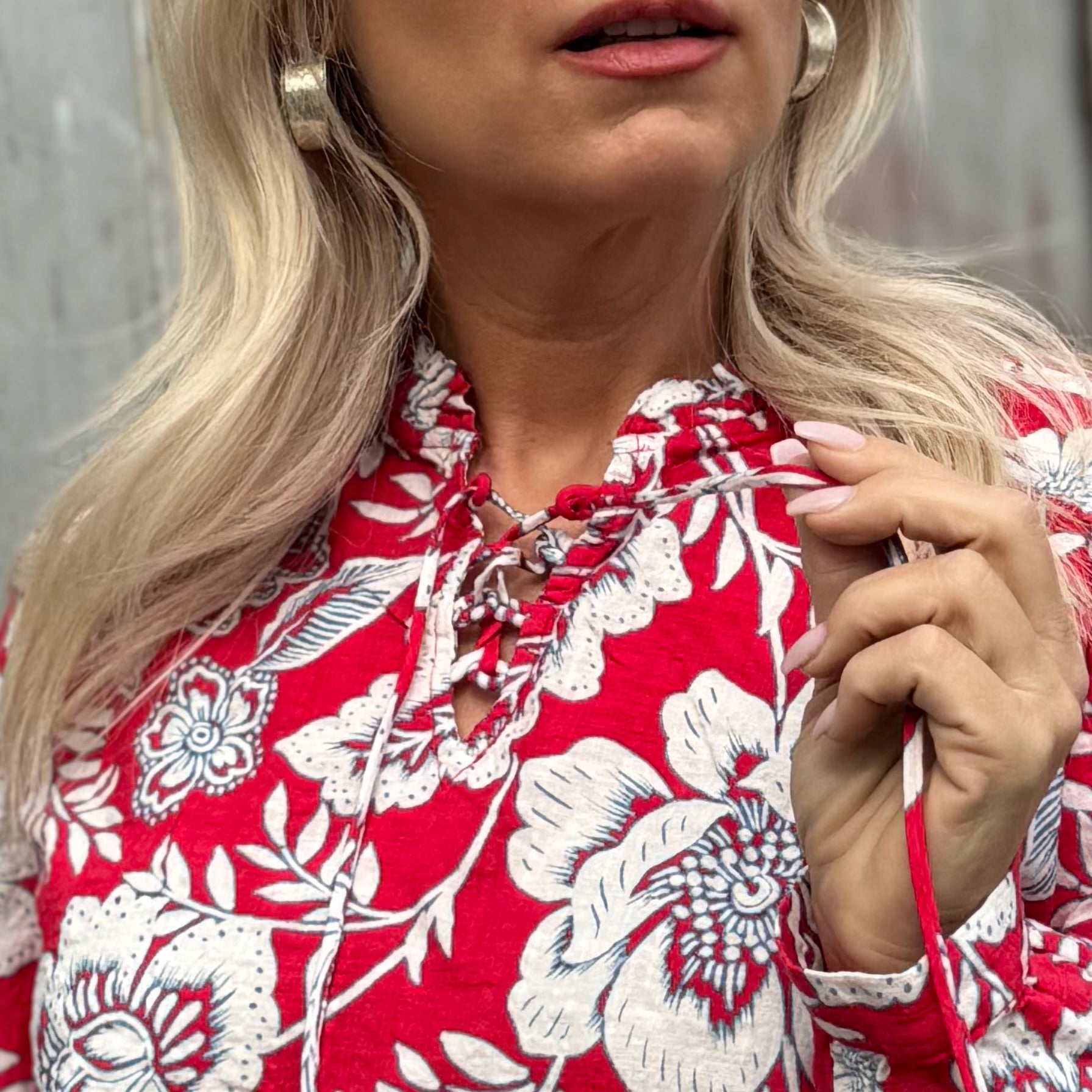 Scarlet Garden Lace-Up Blouse