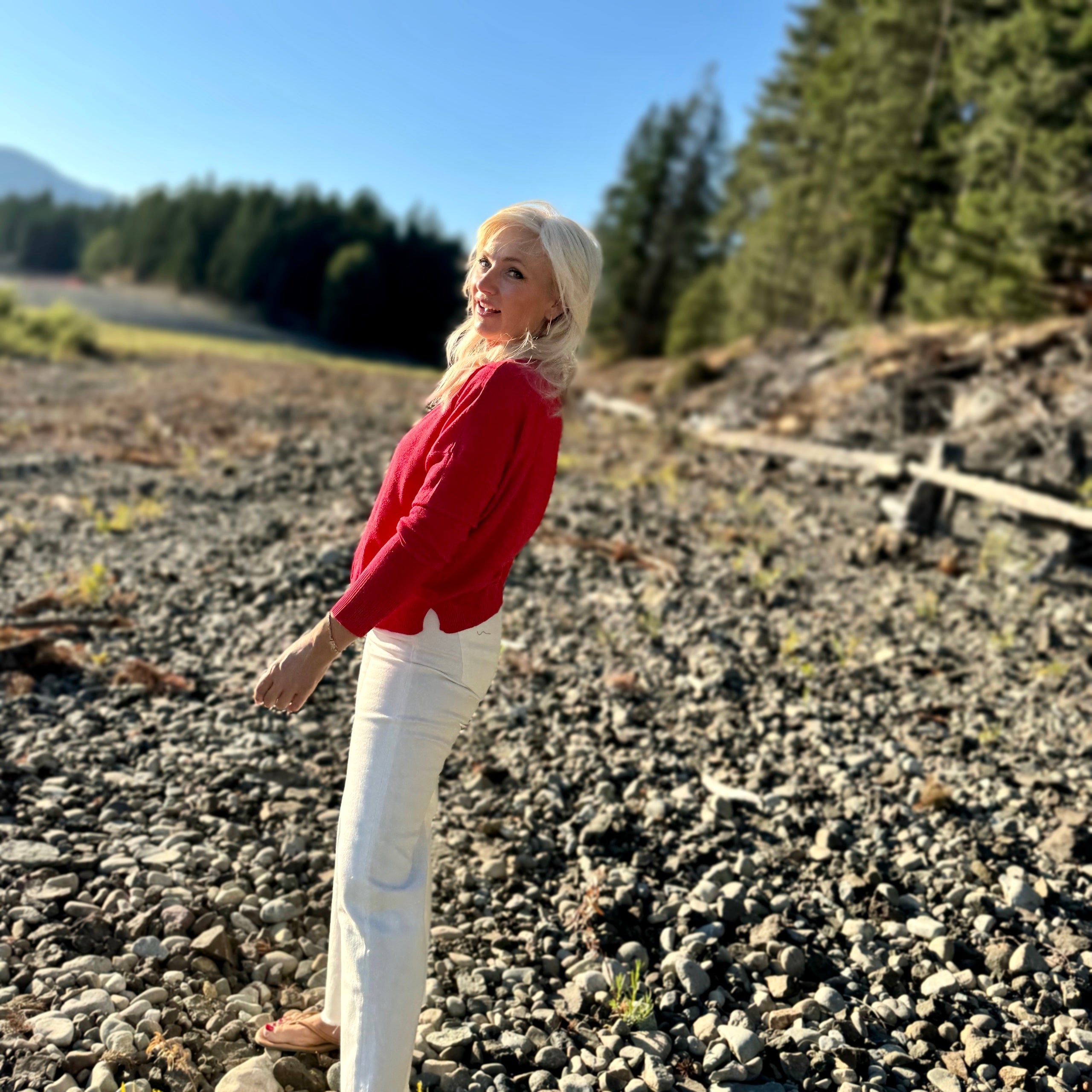 Simple Truth Front Seam Sweater Red