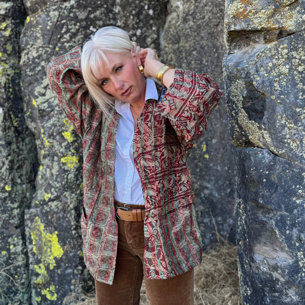 The Sari Story Reversible Silk Jacket Burgundy/Gold