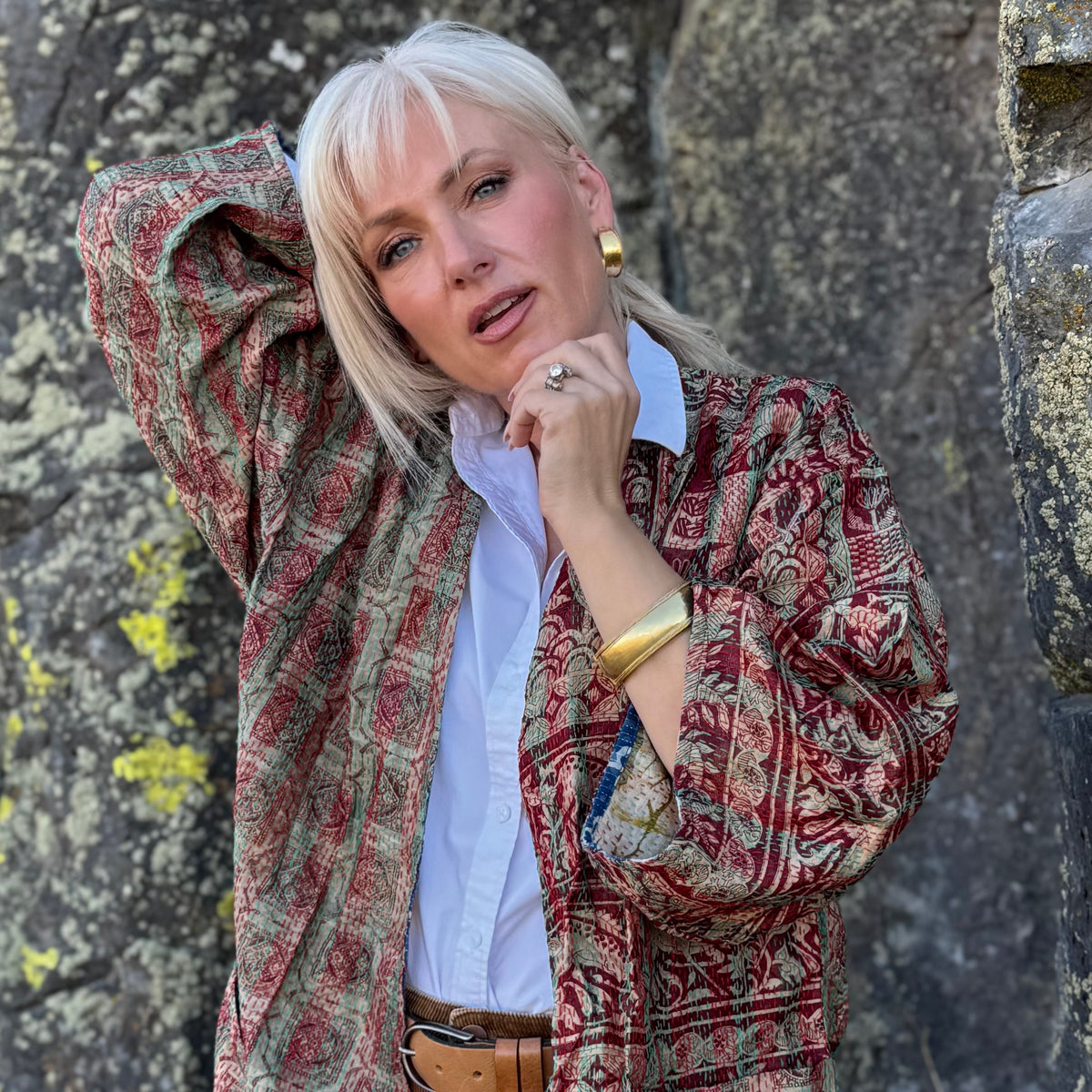 The Sari Story Reversible Silk Jacket Burgundy/Gold