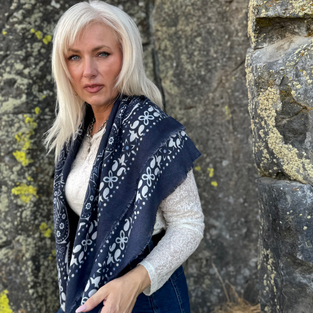 The Cashmere Feel Bandana Scarf Navy
