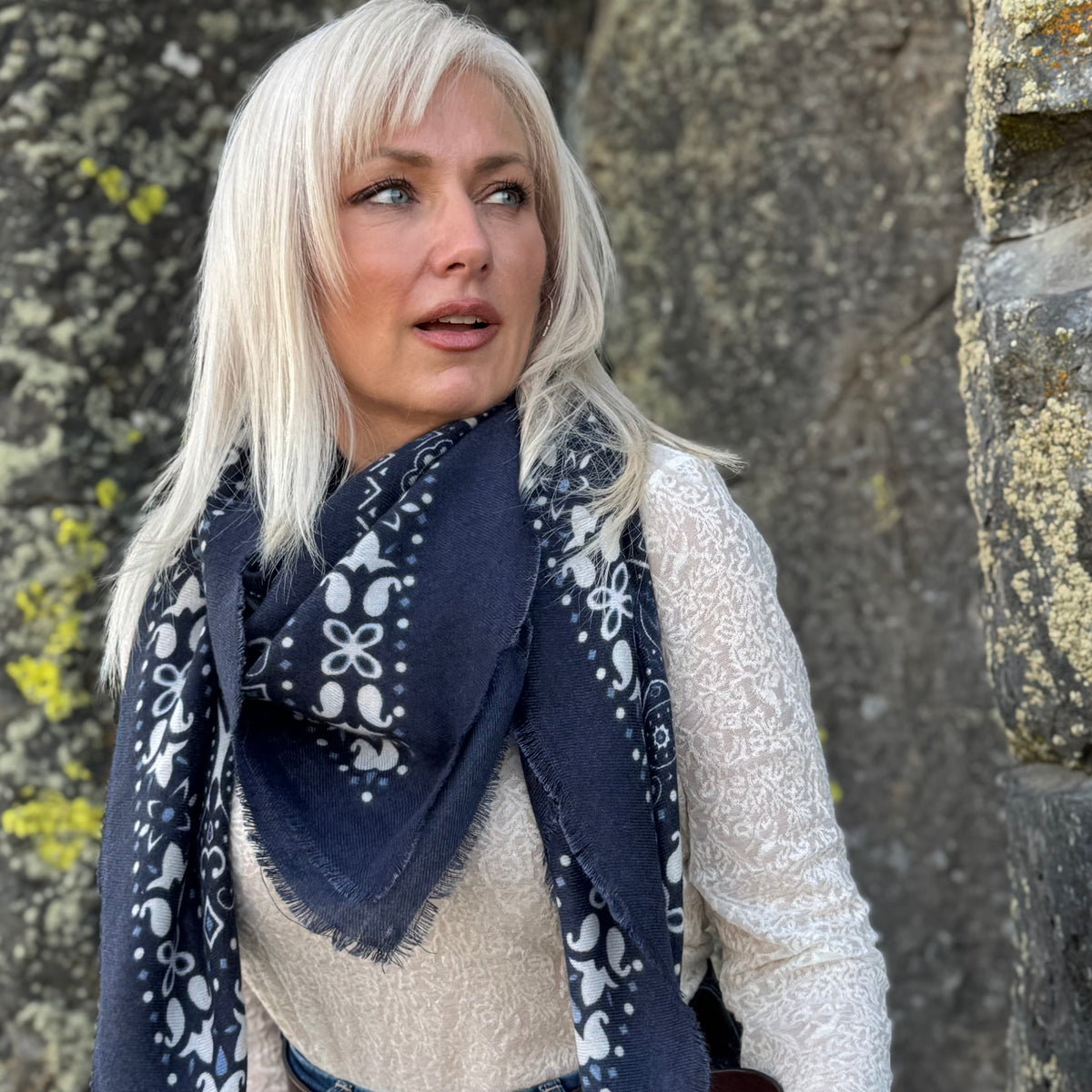 The Cashmere Feel Bandana Scarf Navy