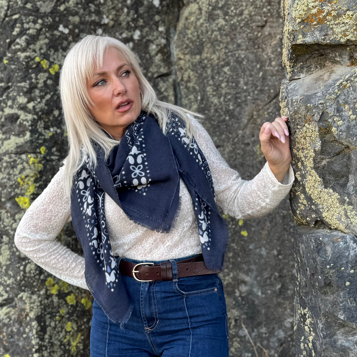 The Cashmere Feel Bandana Scarf Navy