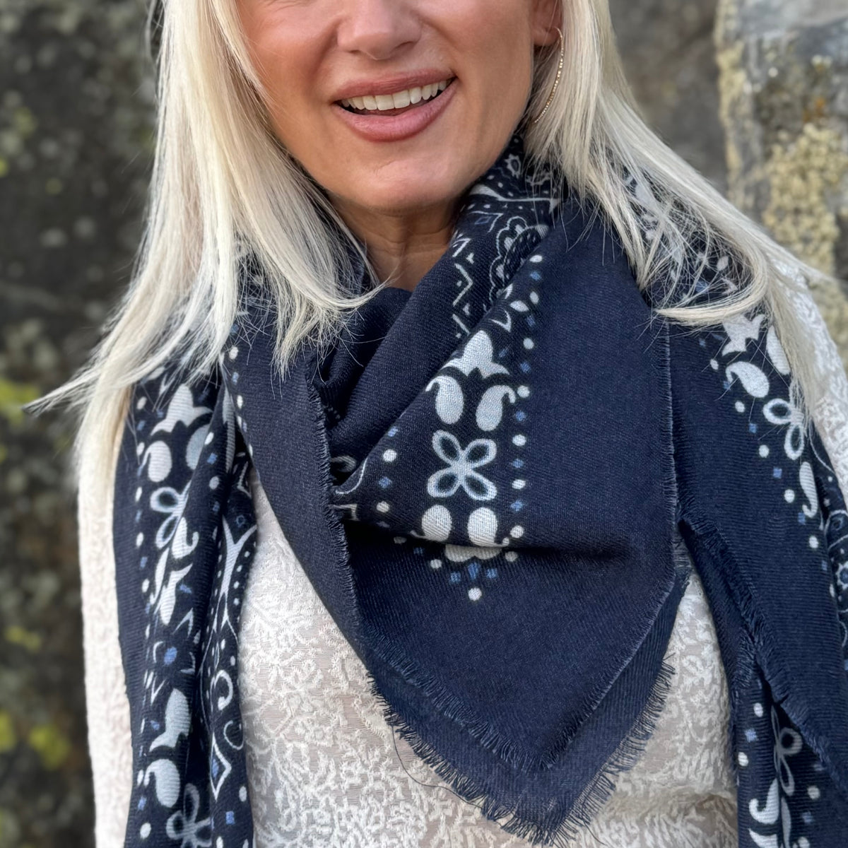 The Cashmere Feel Bandana Scarf Navy