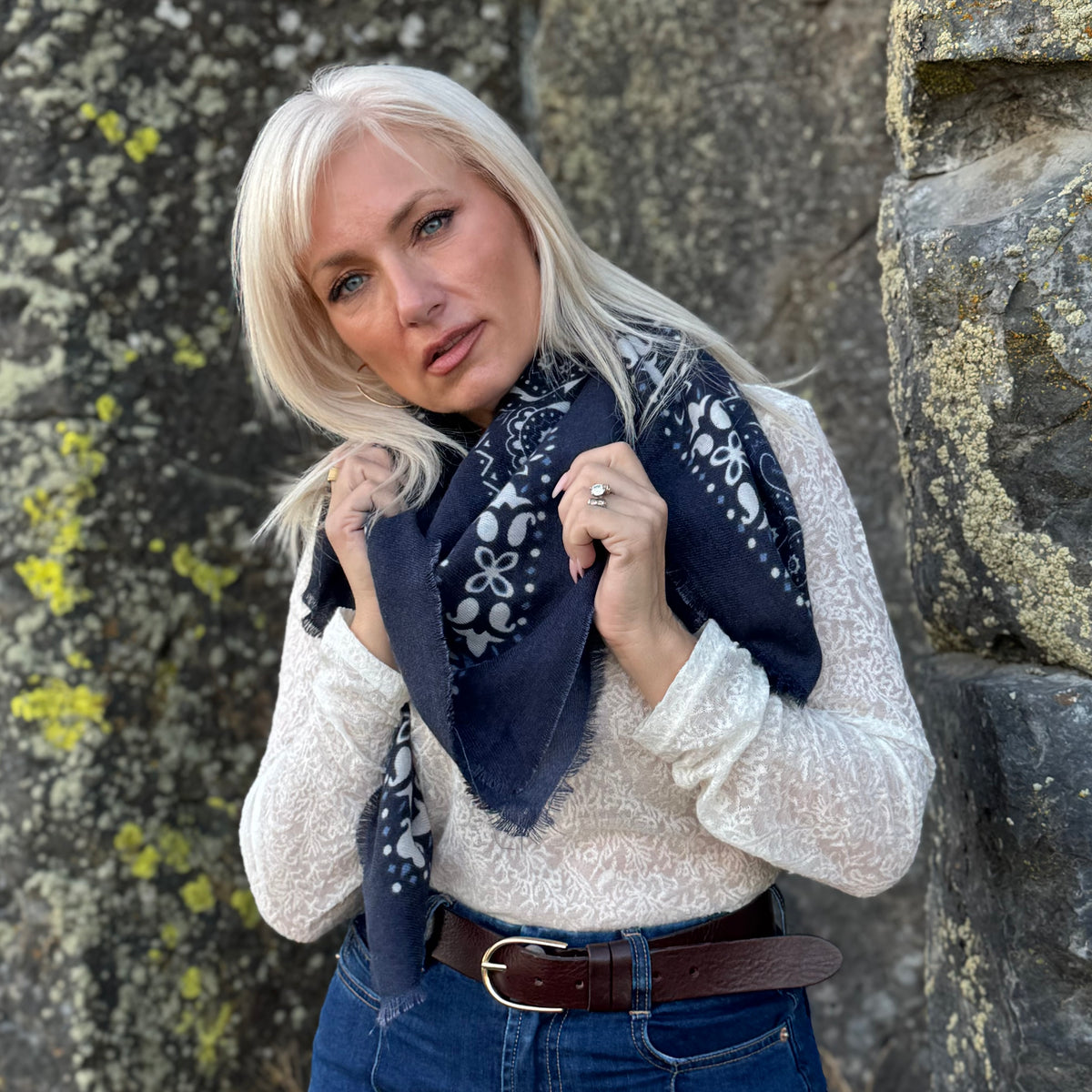The Cashmere Feel Bandana Scarf Navy