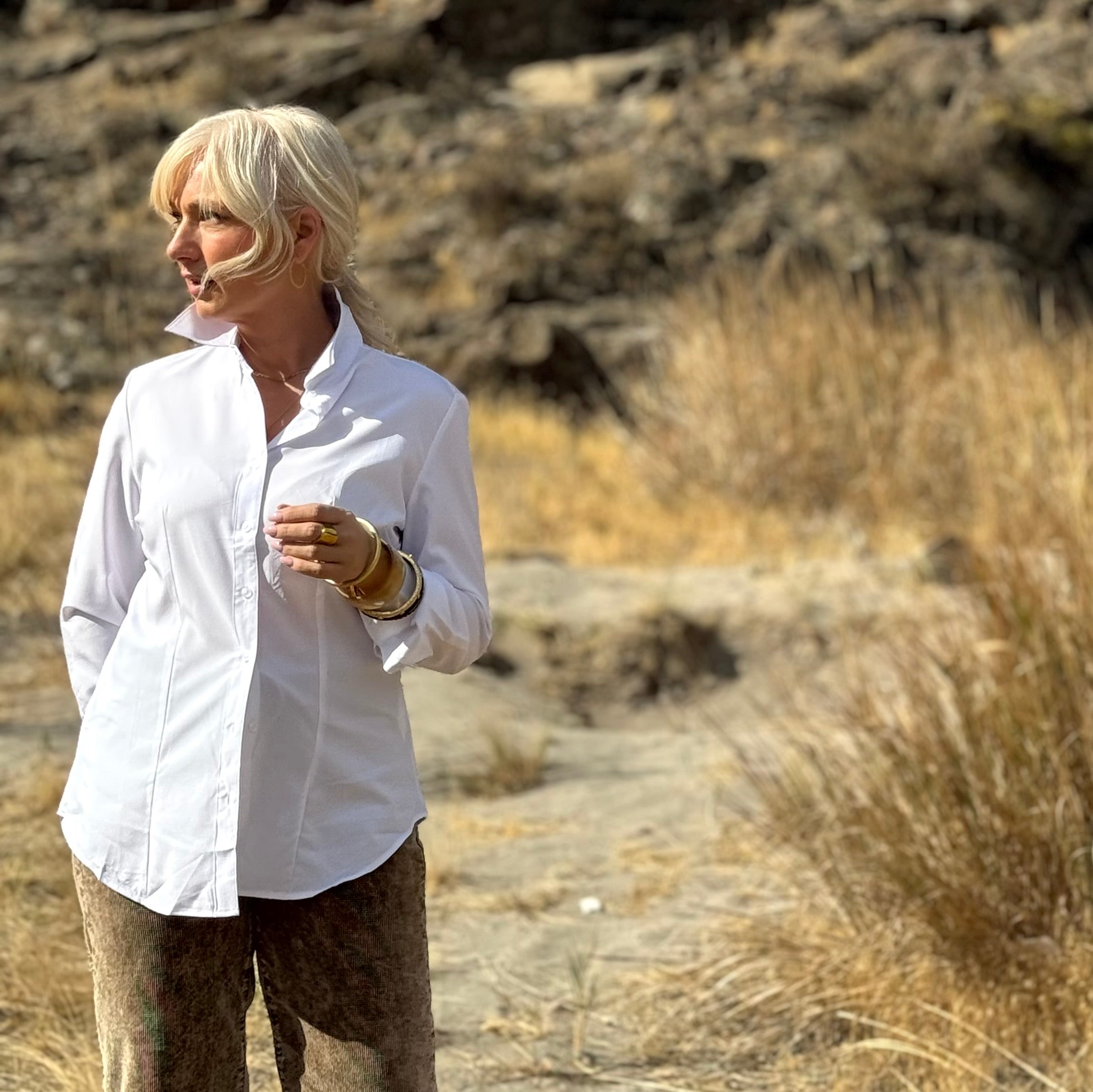The City Stretch Button Up White