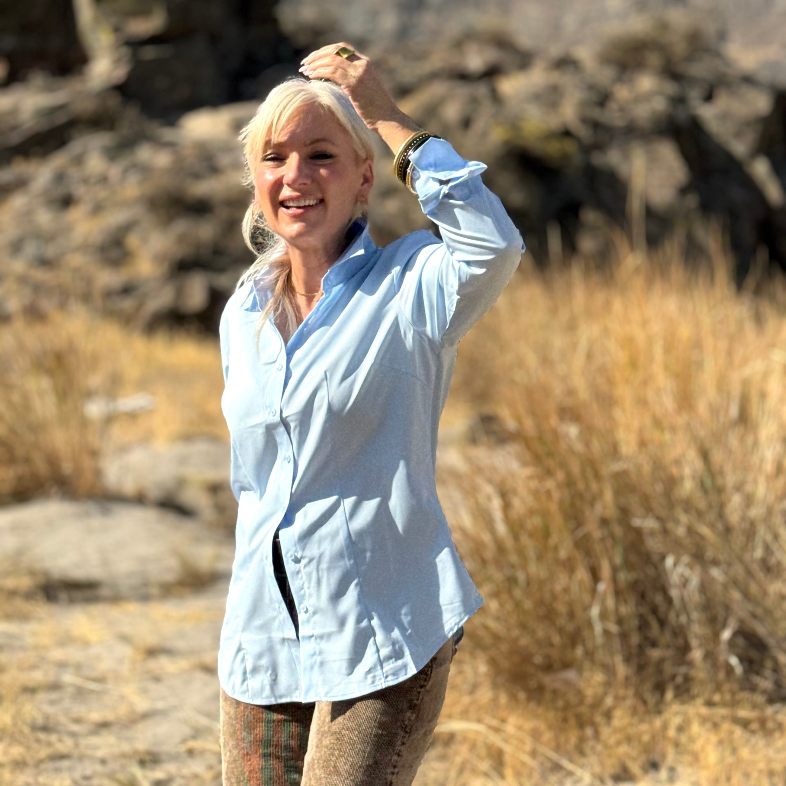 THE CITY STRETCH BUTTON UP Ice Blue