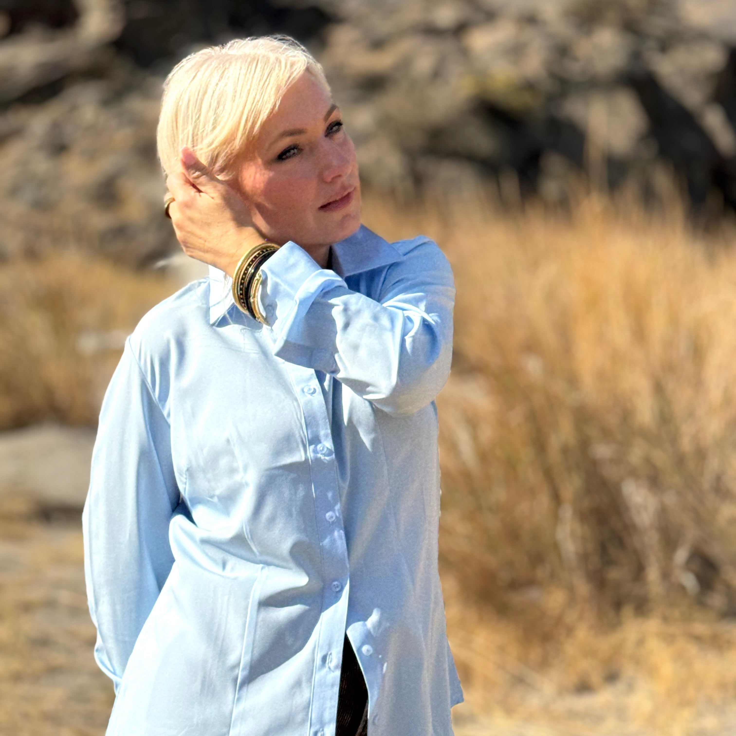 THE CITY STRETCH BUTTON UP Ice Blue