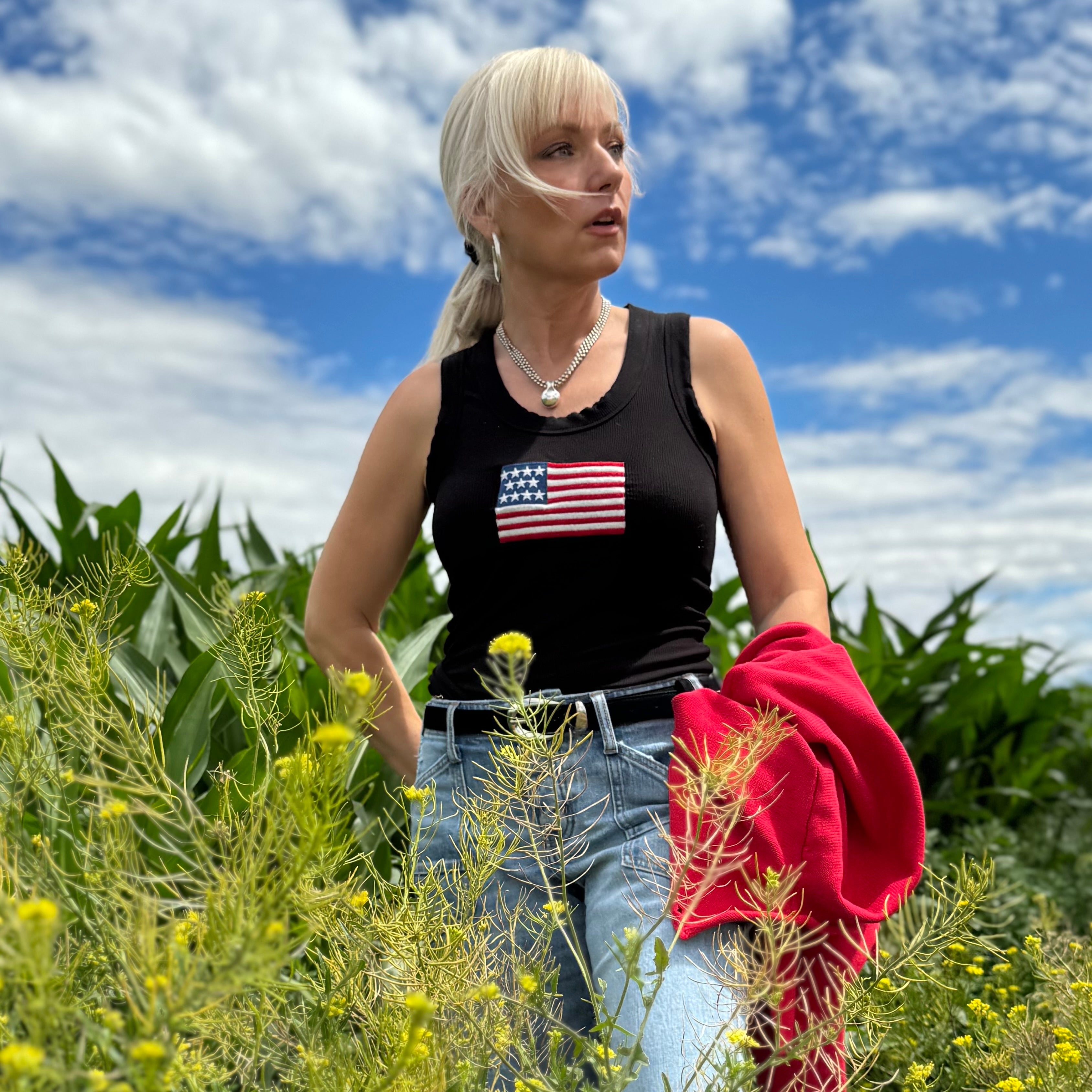 Liberty Baby Rib Embroidered Flag Tank