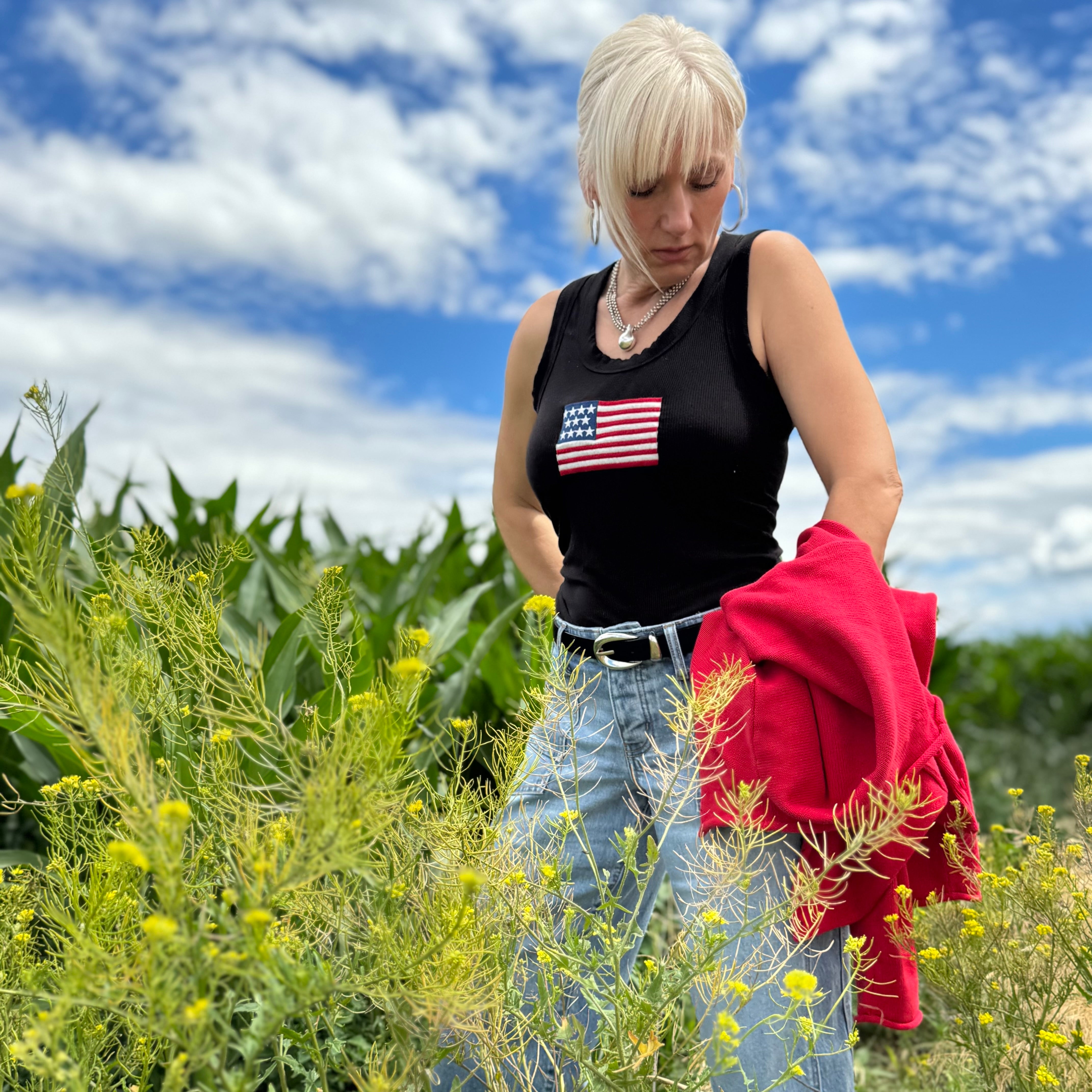 Liberty Baby Rib Embroidered Flag Tank