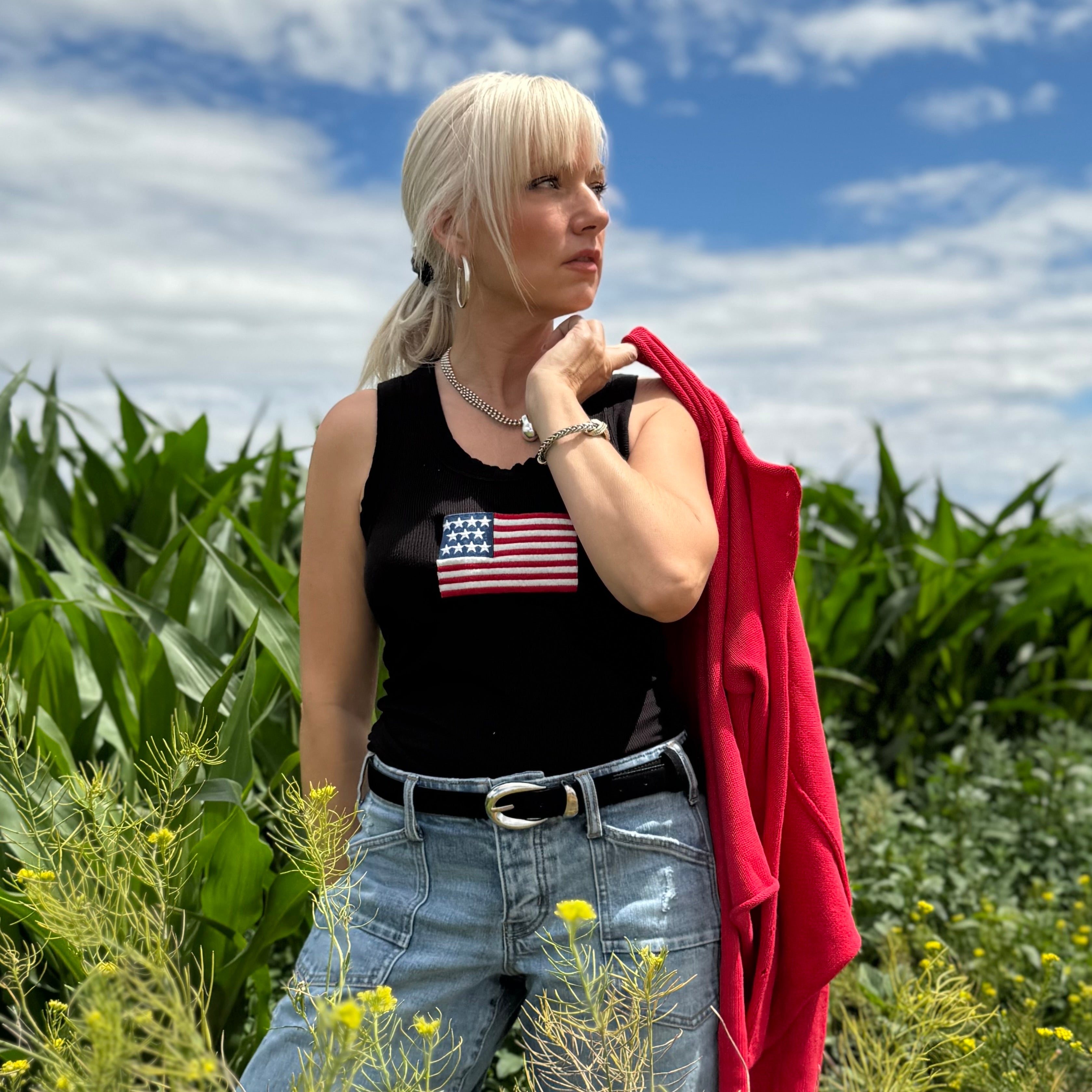 Liberty Baby Rib Embroidered Flag Tank