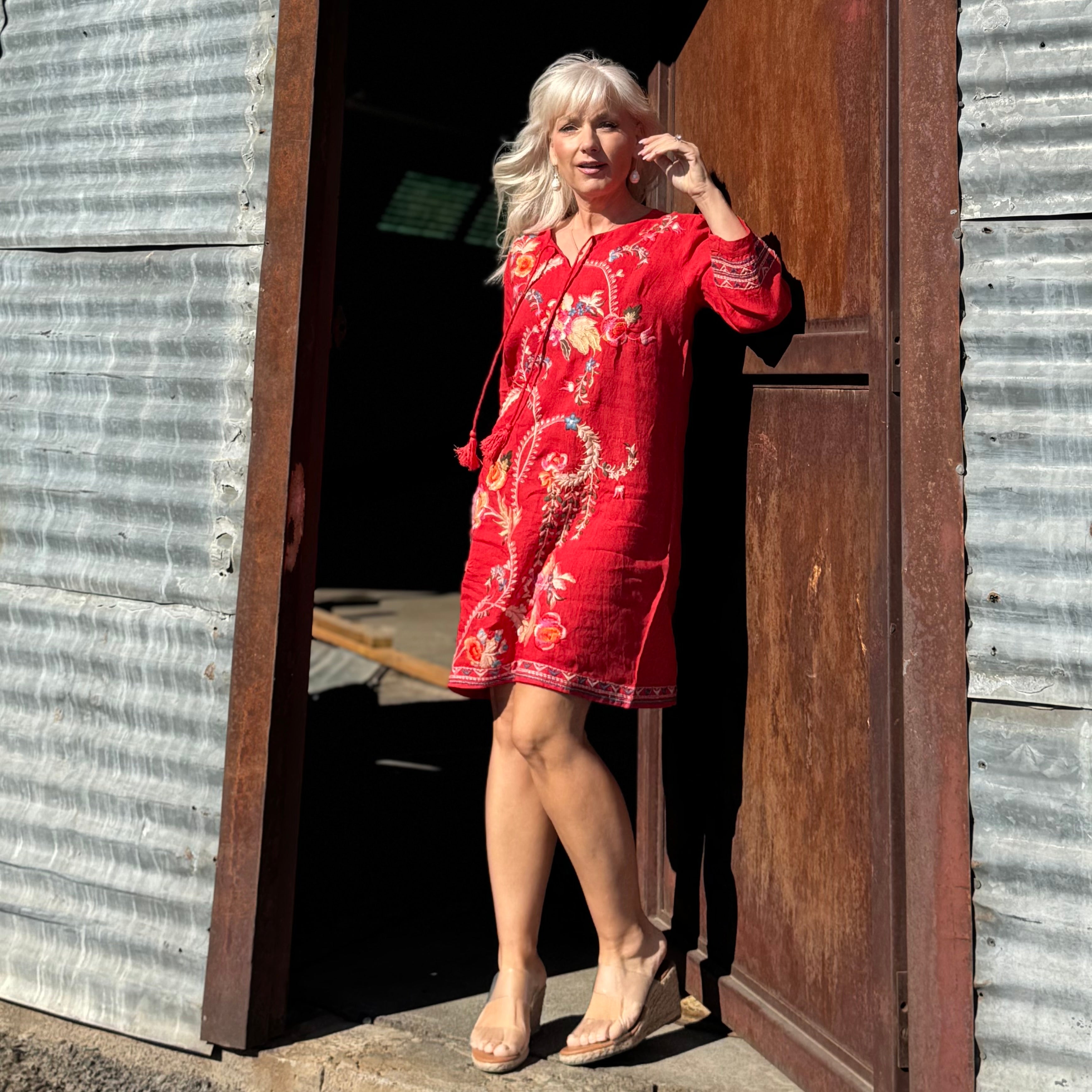 Scarlet Garden Linen Dress