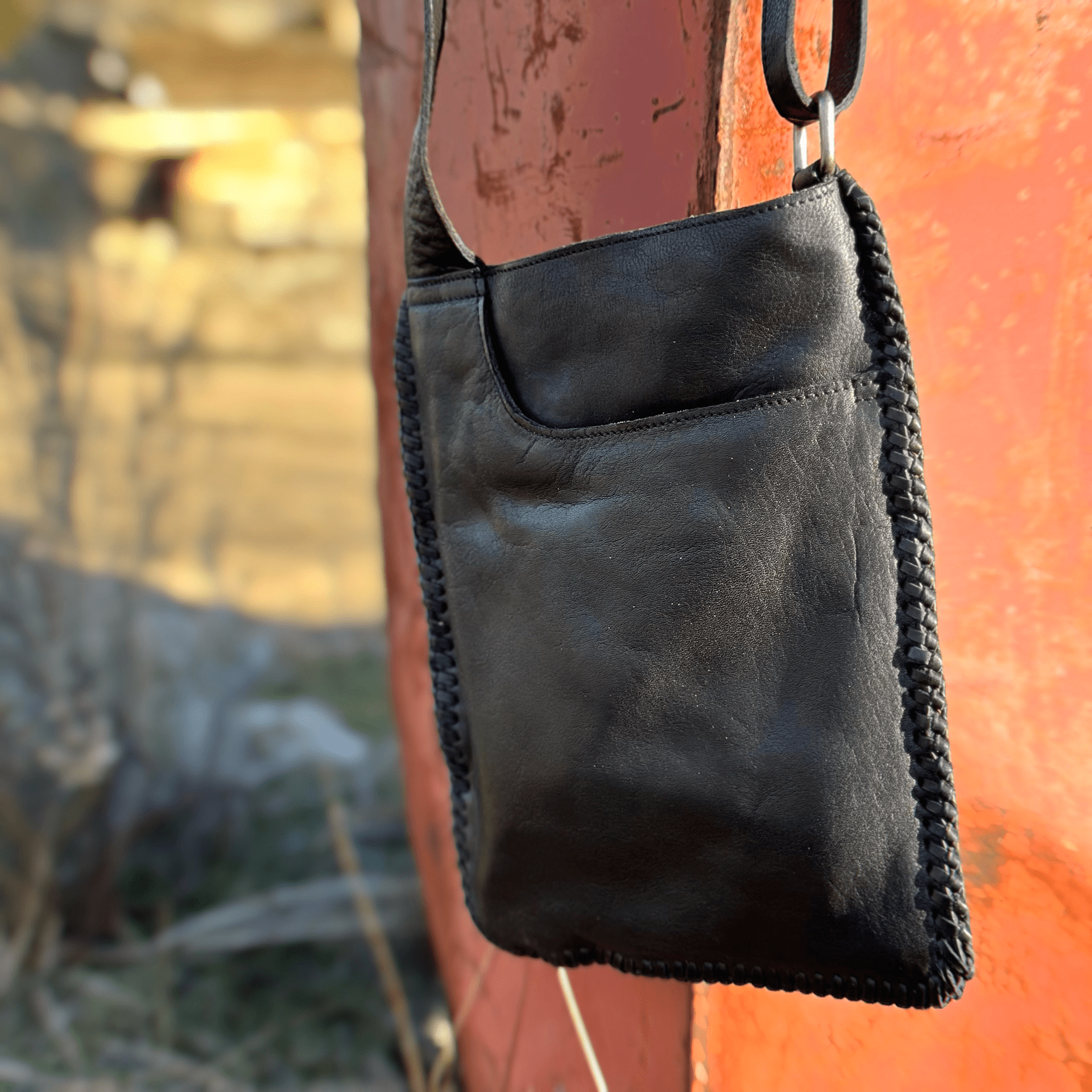 Brynn Leather Crossbody Bag (Black)