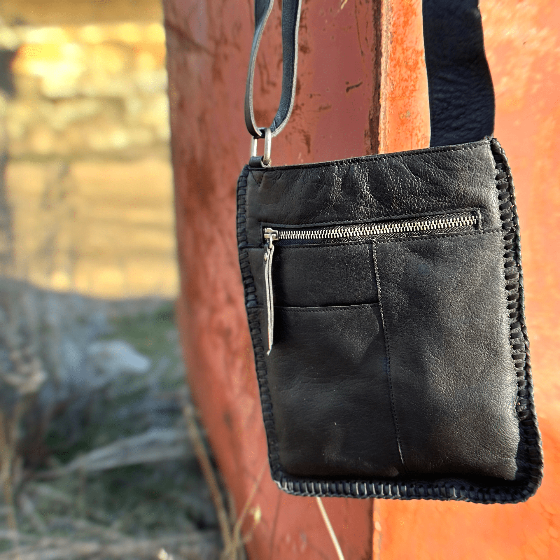 Brynn Leather Crossbody Bag (Black)