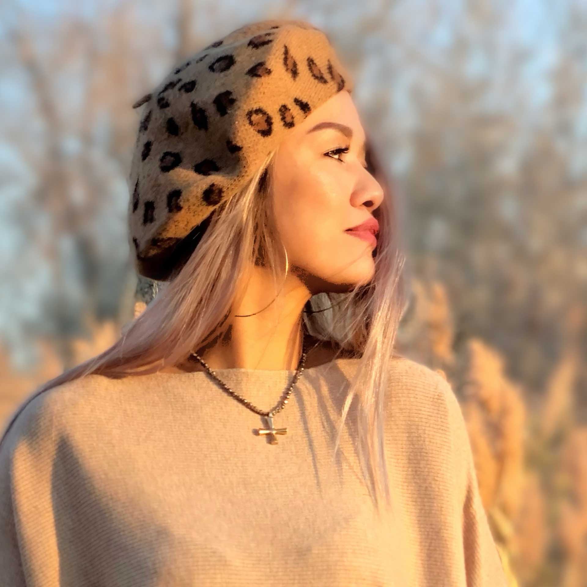 Corinne Leopard Beret