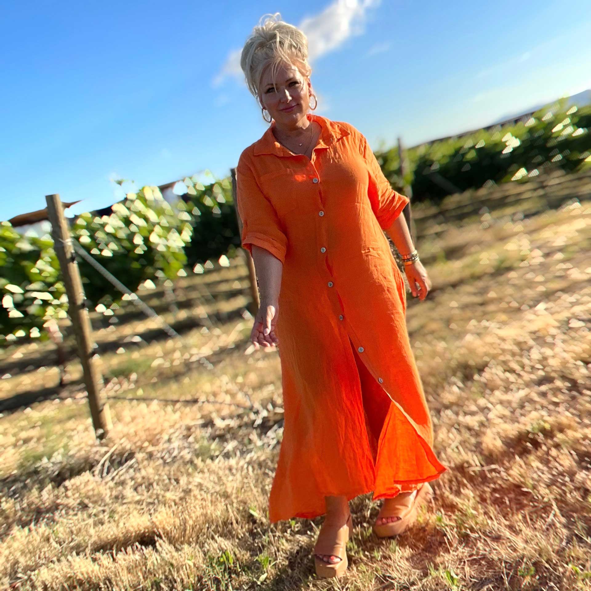 Corsica Linen Dress (Orange)