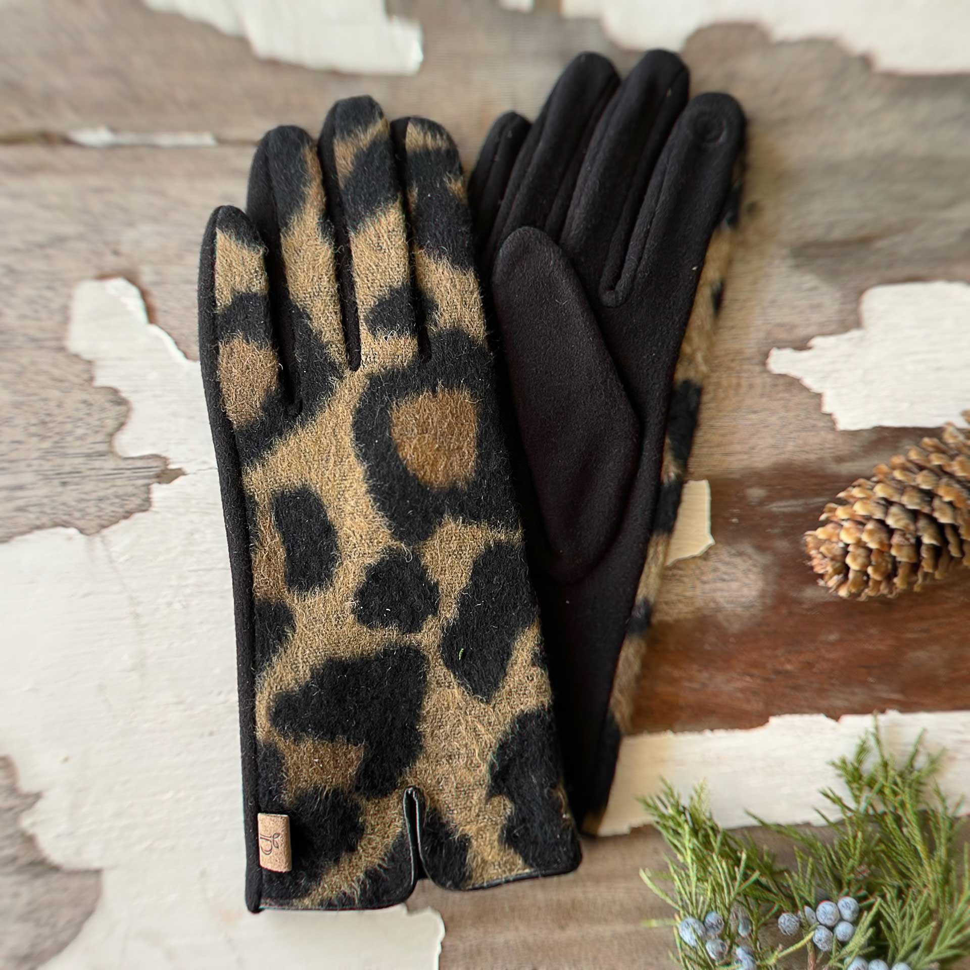 Samantha Leopard Touch Screen Gloves (Brown)