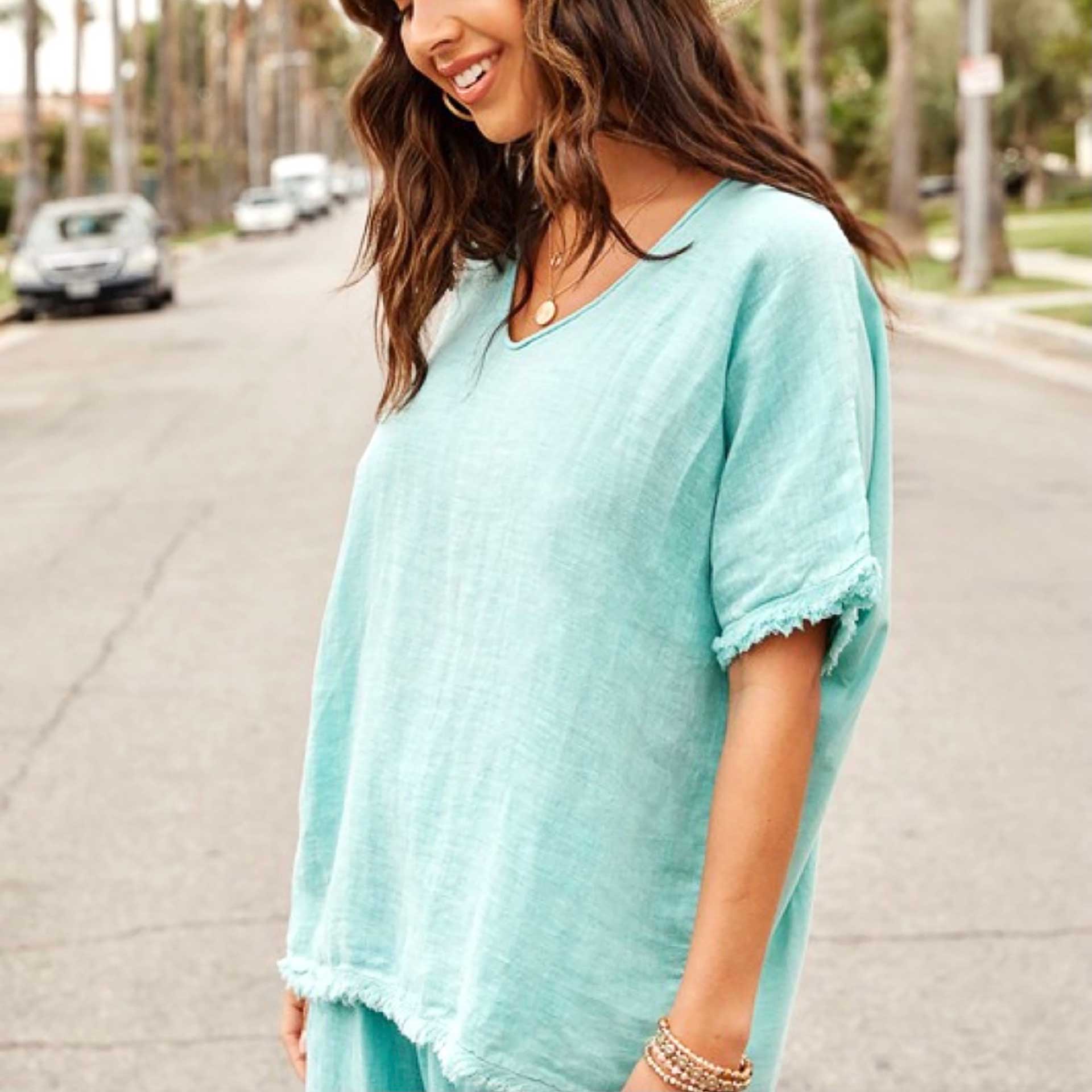 Shay Linen Top (Mint Julep)