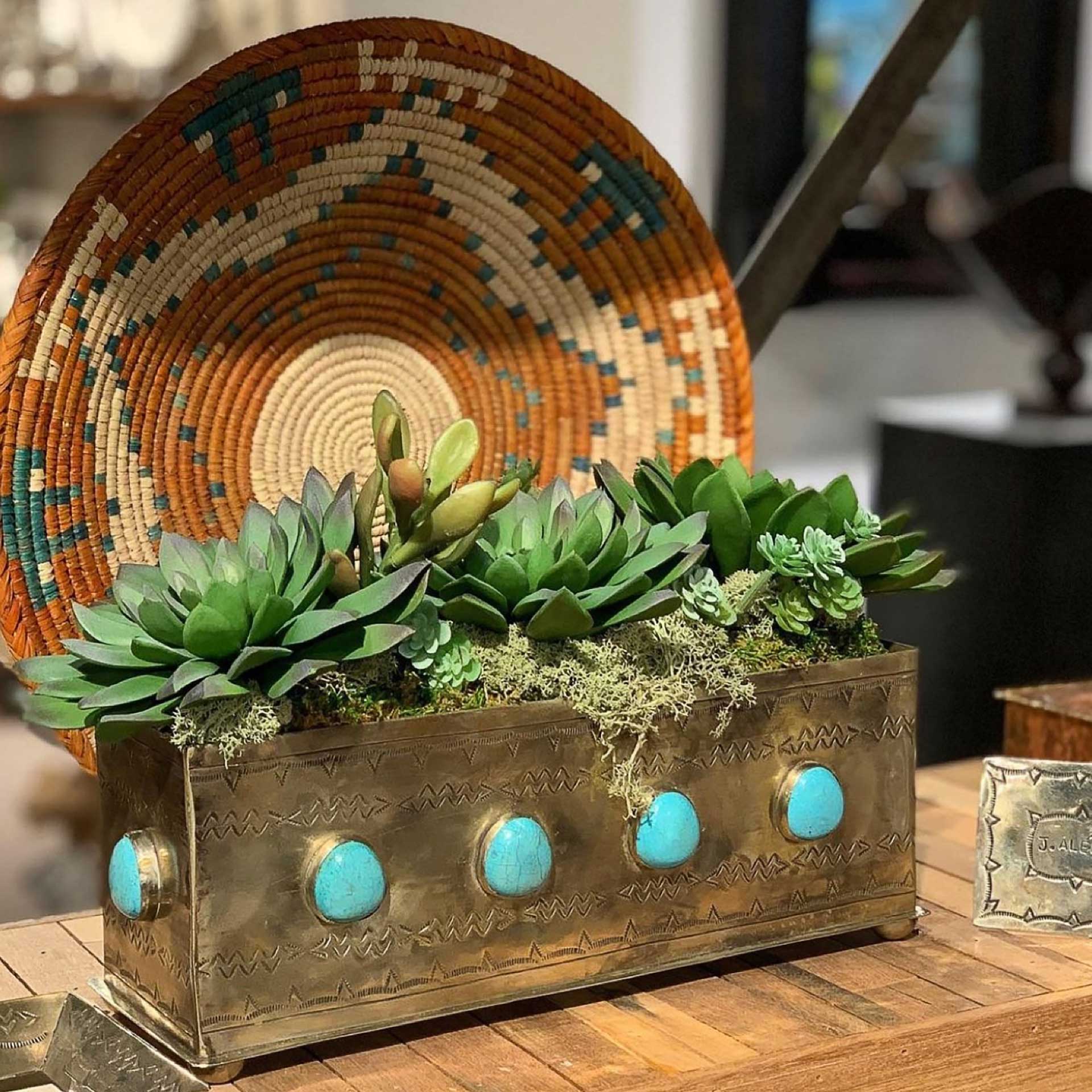 Sierra Stamped Planter With Turquoise