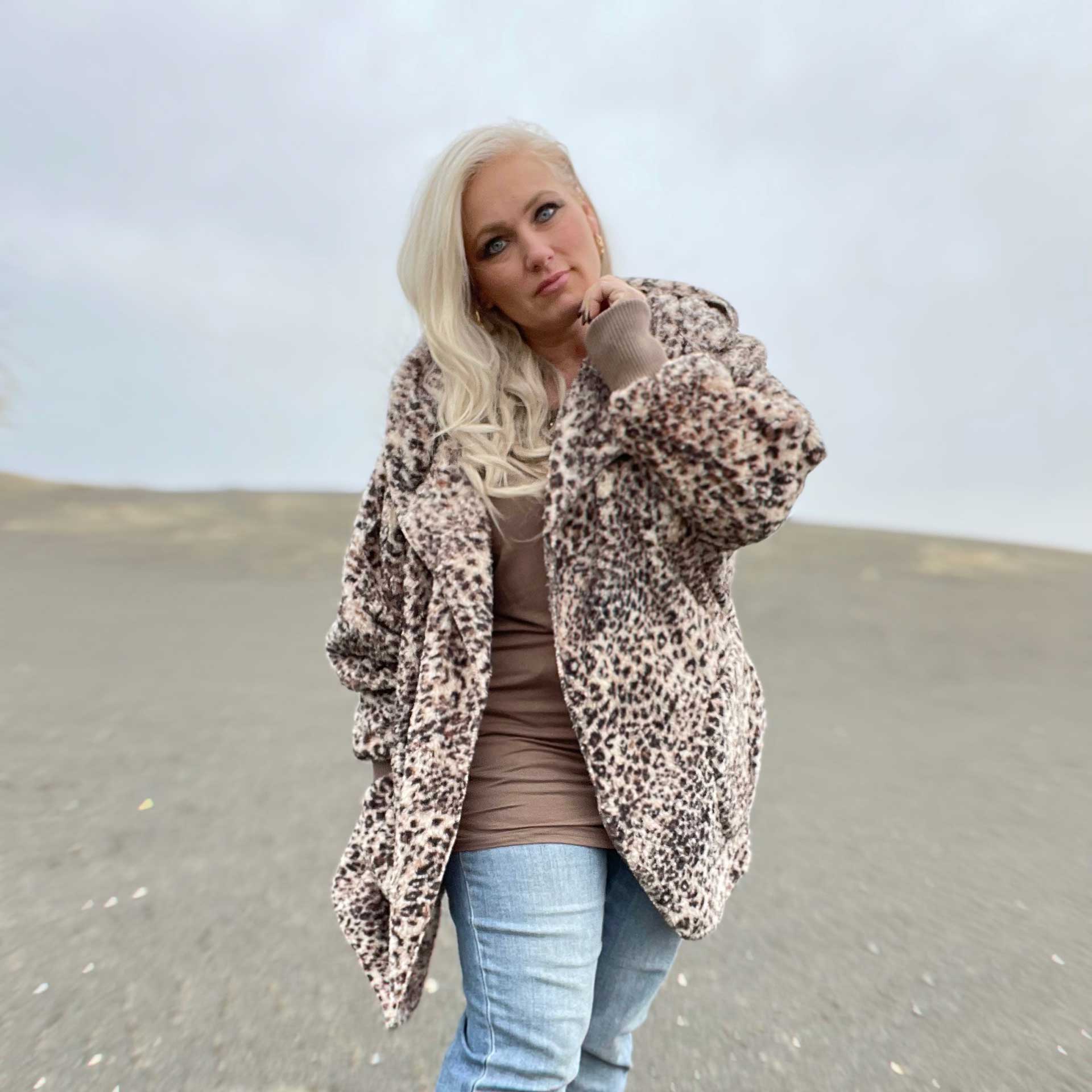 So Cozy Hooded Cardigan (Cheetah)