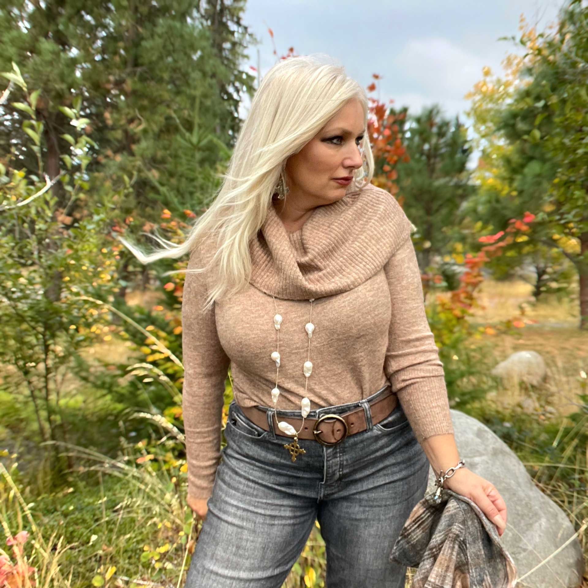 Tessa Cowl Neck Sweater (Tan)